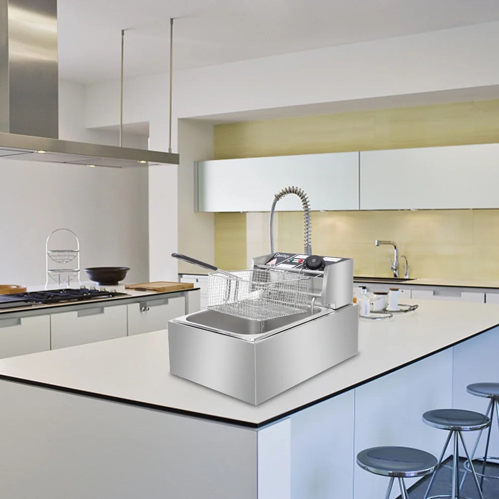 2500W 110V 6.3QT/6L Stainless Steel Electric Deep Fryer with Frying Basket A5434