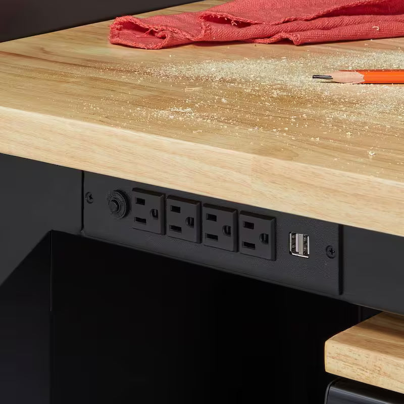 8 ft. Adjustable Height Solid Wood Top Workbench in Black P201
