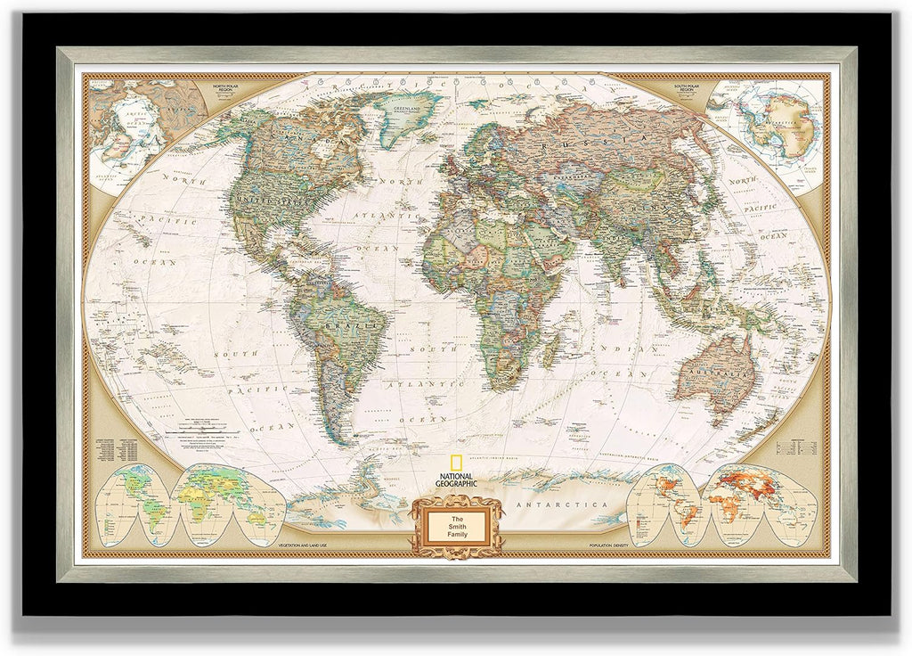 Executive World Map with Pecan and Ebony Frame G541128