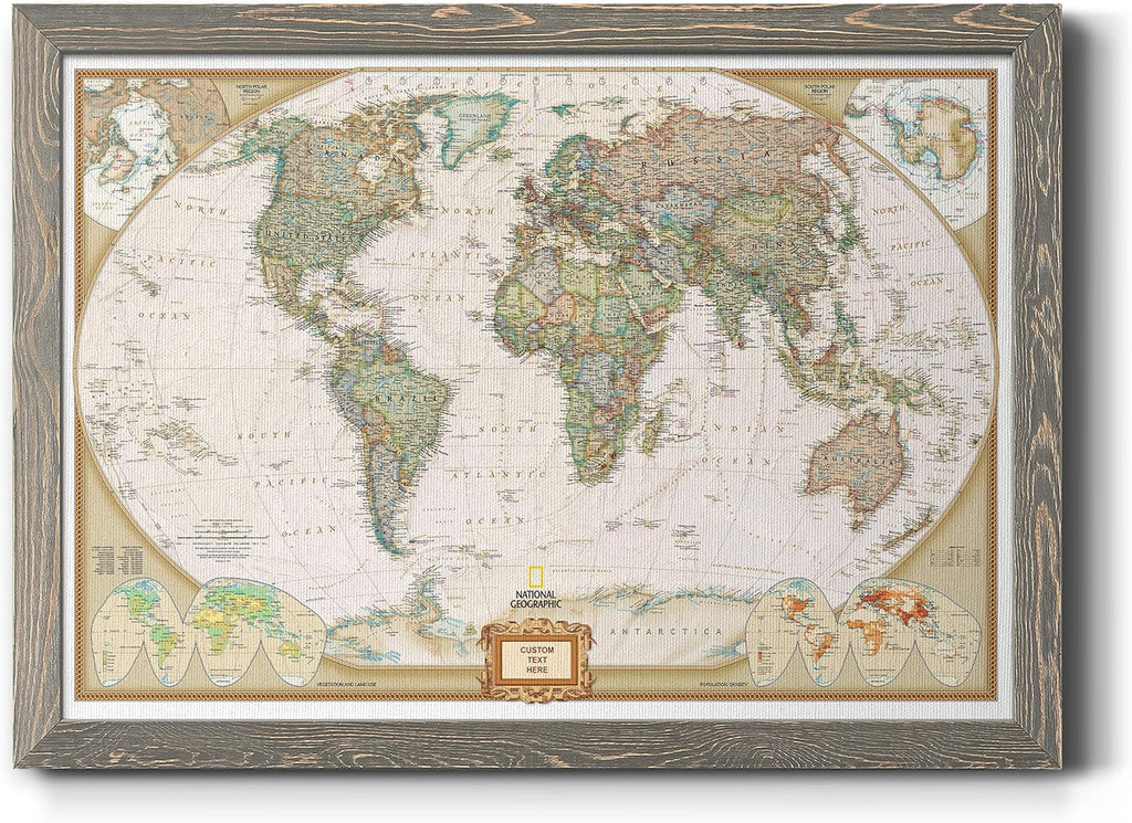 Executive World Map with Pecan and Ebony Frame G541128