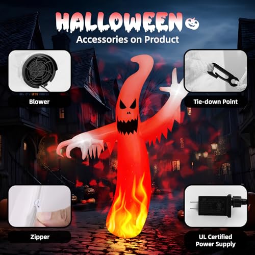 8 FT Tall Halloween Inflatables Ghost with Built-in LEDs F27123