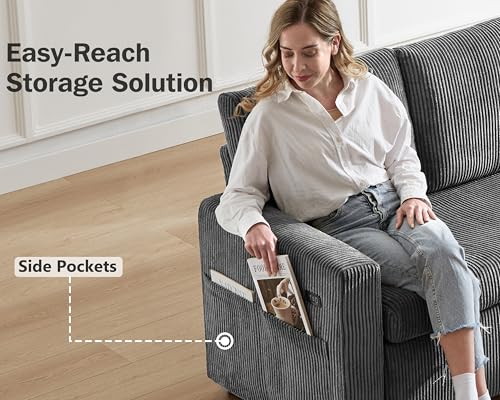 Corduroy Grey L Shaped Sleeper Sofa with Storage Chaise N15369