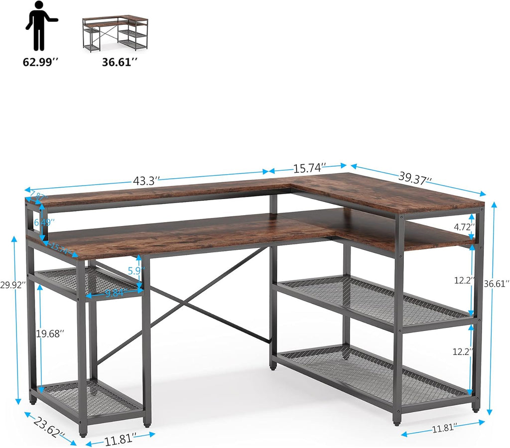 L Shaped Desk with Monitor Stand and Storage Shelf Q90992