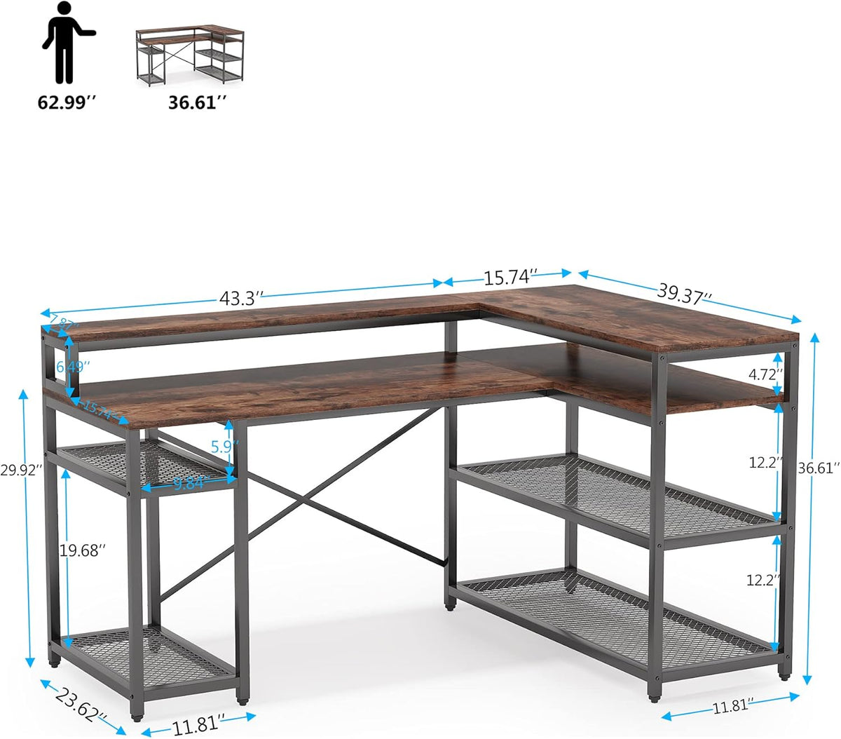 L Shaped Desk with Monitor Stand and Storage Shelf Q90992