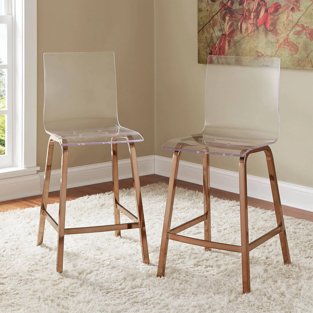 Acrylic and Champagne Gold Swivel Counter Height Stool Set of Two I661