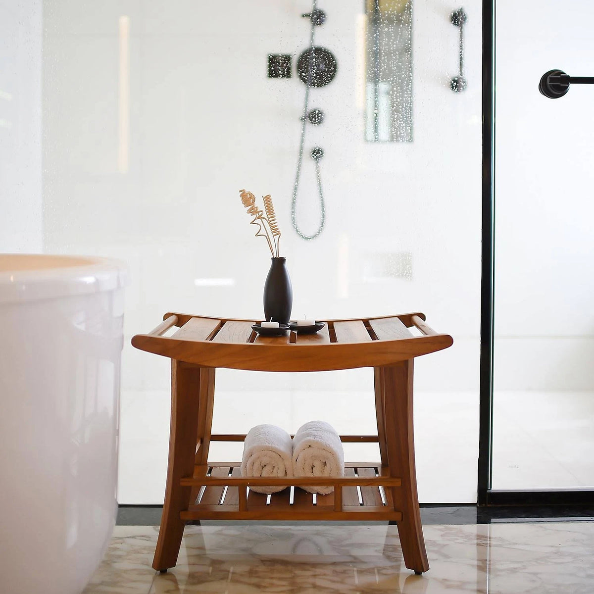 Teak Bench with Shelf F869