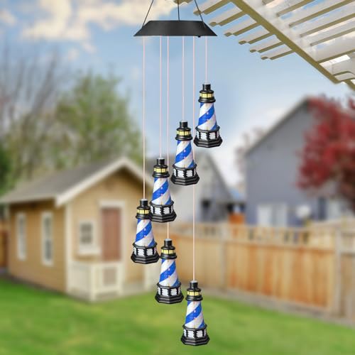 Blue Solar Lighthouse Wind Chimes Z3660