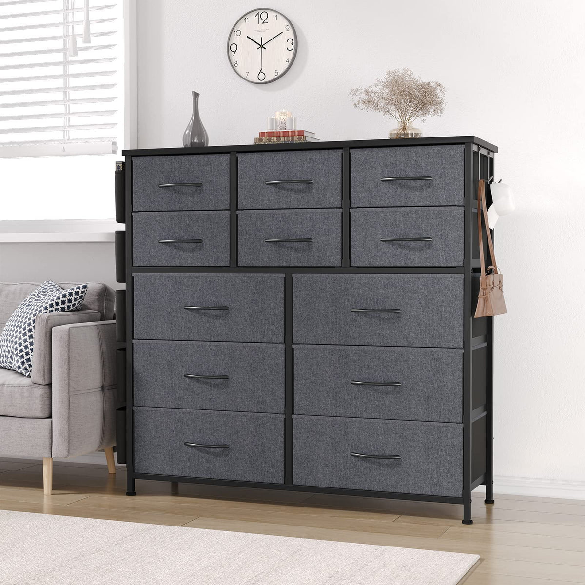 12 Drawer Fabric Dresser with Wood Tabletop N9995