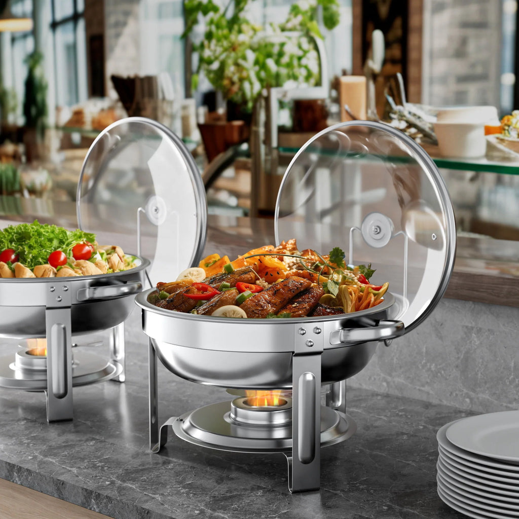 2 Pack 5QT Stainless Steel Chafing Dish Buffet Set with Glass Lid E57731