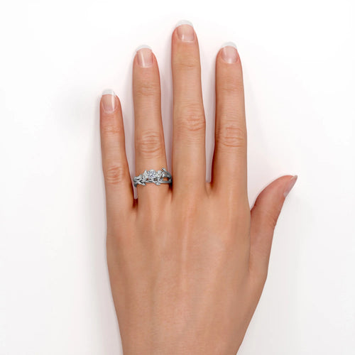 1 Carat Round Brilliant Cut Moissanite Triple Stone Wedding Ring Set in 18K White Gold Plating over Silver X31478
