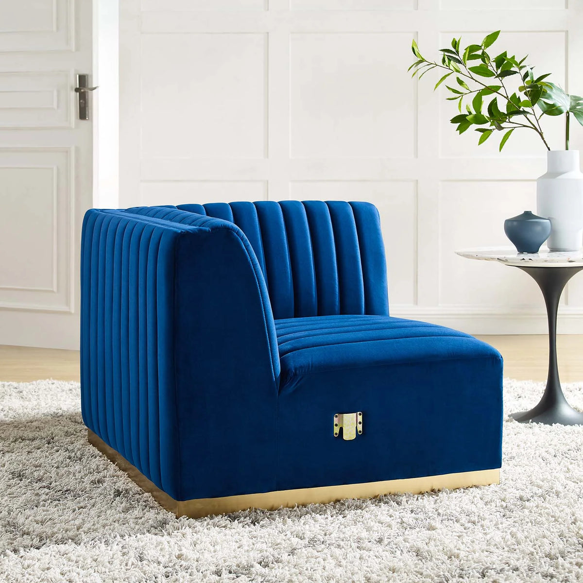 Gold/Navy Velvet Right Corner Chair M3415