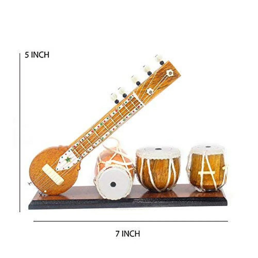 Handmade Miniature Wooden Tabla Sitar Harmonium Showpiece X9448