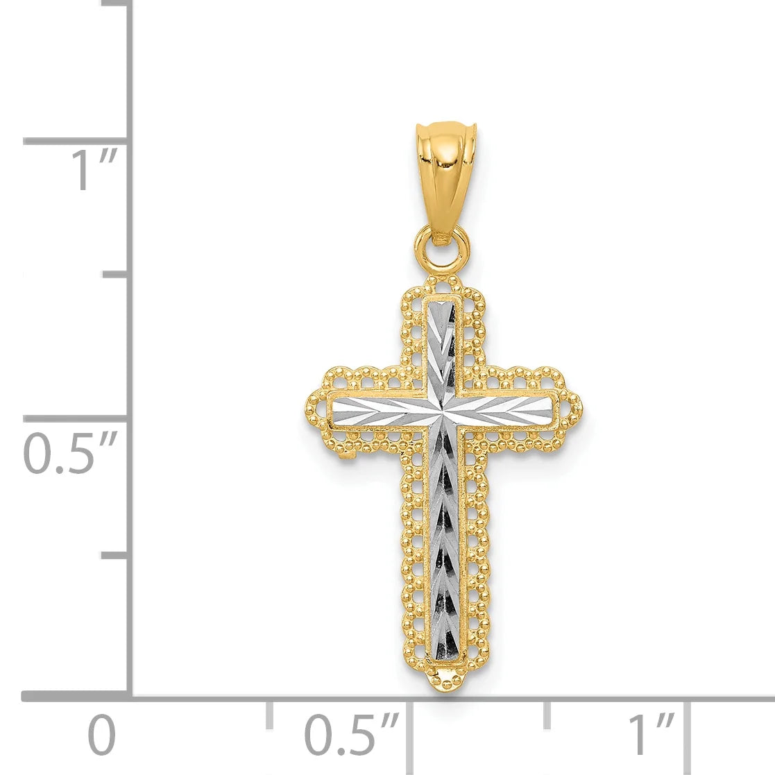 14K Two-Tone Gold Rhodium Plated Diamond Cut Cross Pendant with 14K Yellow Gold Rope Chain 16" H473744