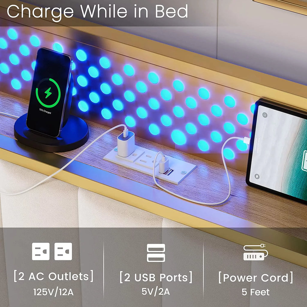 LED Queen Bed Frame with Storage Headboard and Drawers Z719
