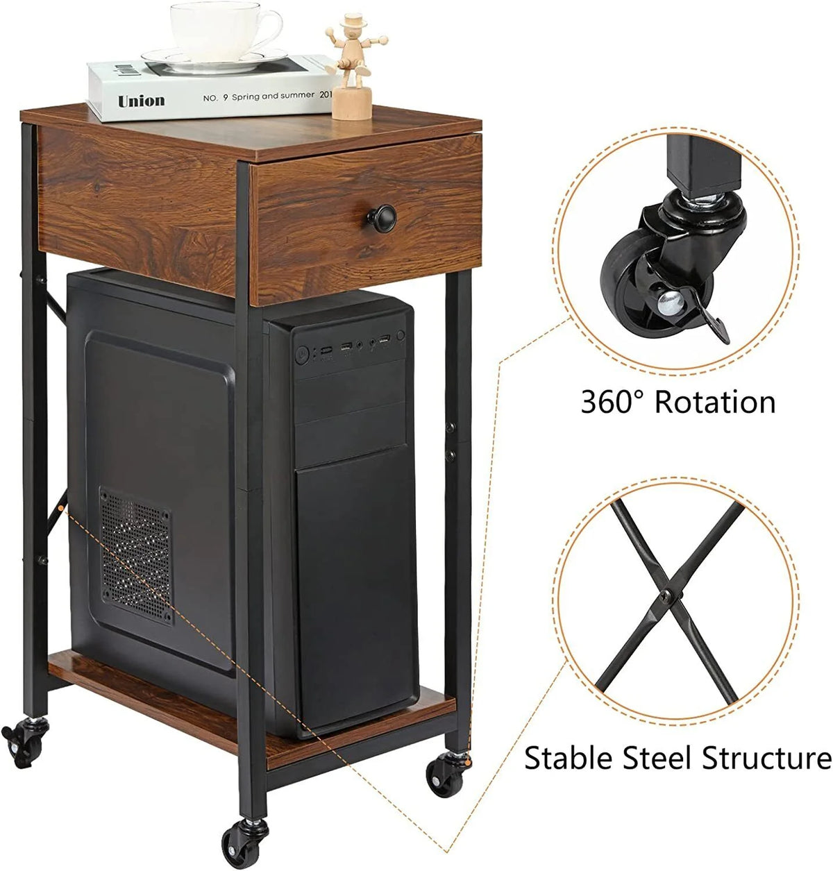 Computer Tower Stand with Wheels and Drawer D638406