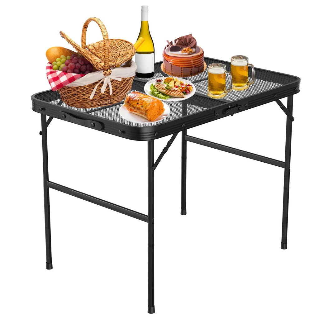 Folding Camping Grill Table with Mesh Desktop Y164788