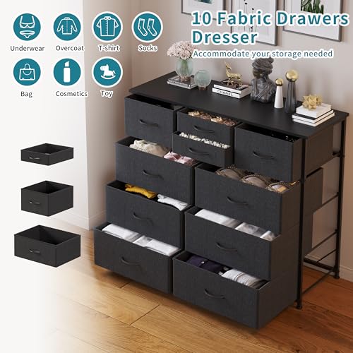 10 Drawer Fabric Storage Dresser with Wood Top Z503