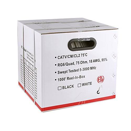 RG6 18AWG Quad Shielded Coaxial Cable, Black, 1000 ft A26454