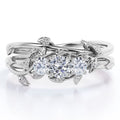 1 Carat Round Brilliant Cut Moissanite Triple Stone Wedding Ring Set in 18K White Gold Plating over Silver X31478