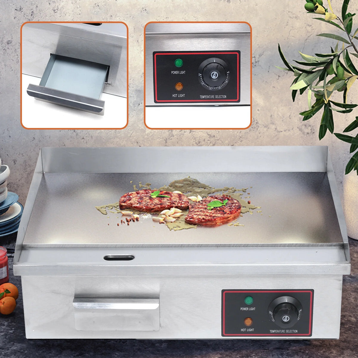 1600W Commercial Electric Griddle Stainless Steel Table Stove H581