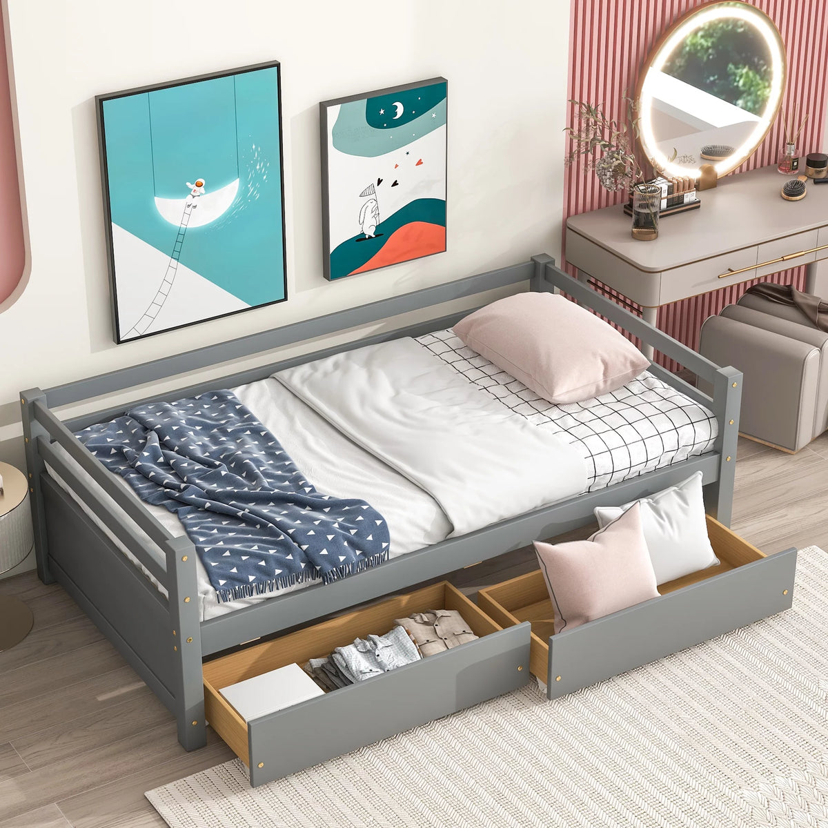 Twin Wood Daybed with Two Drawers S696