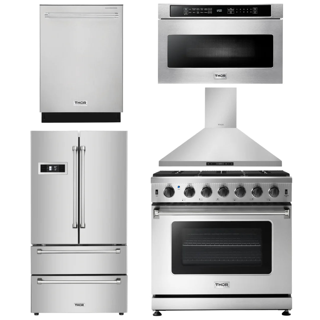 36 Propane Gas Range, Range Hood, Microwave, Refrigerator, Dishwasher C270945