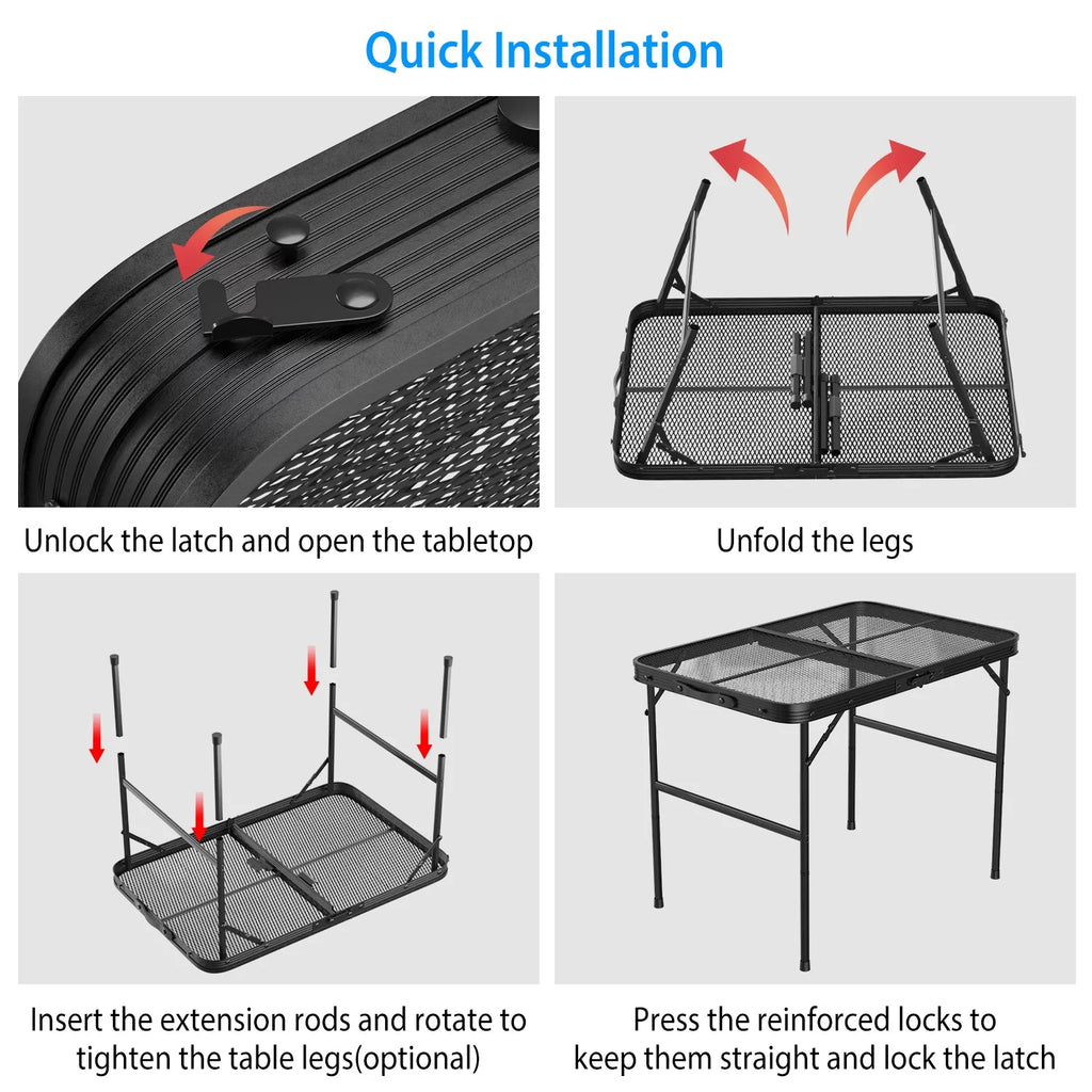 Folding Camping Grill Table with Mesh Desktop Y164788