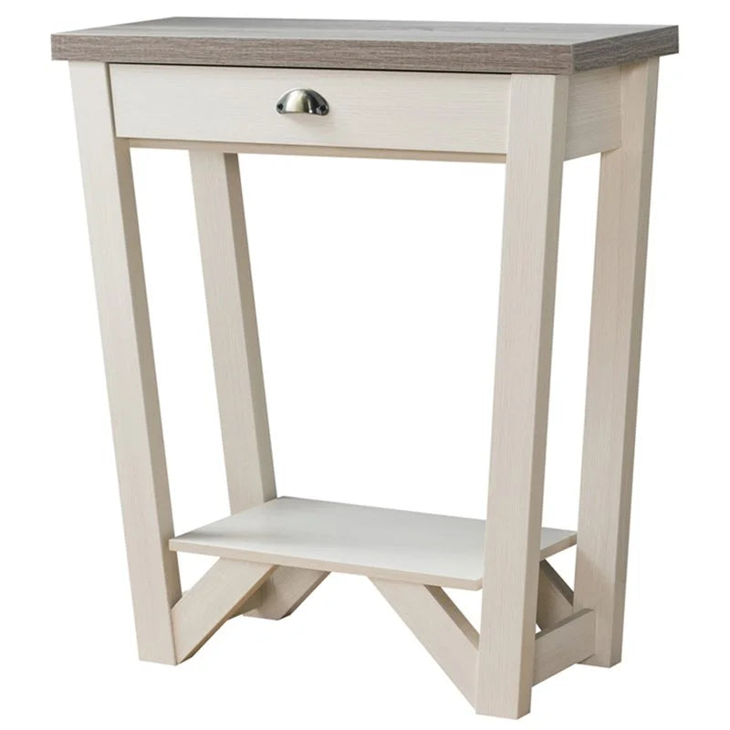 Contemporary Wood 1-Drawer Console Table in Ivory and Light Oak U75276