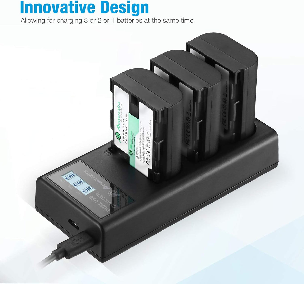 LP-E6 LP E6N Rechargeable Battery 3 Pack Batteries and 3 Channel Charger LCD Display Pack of 2 Y392