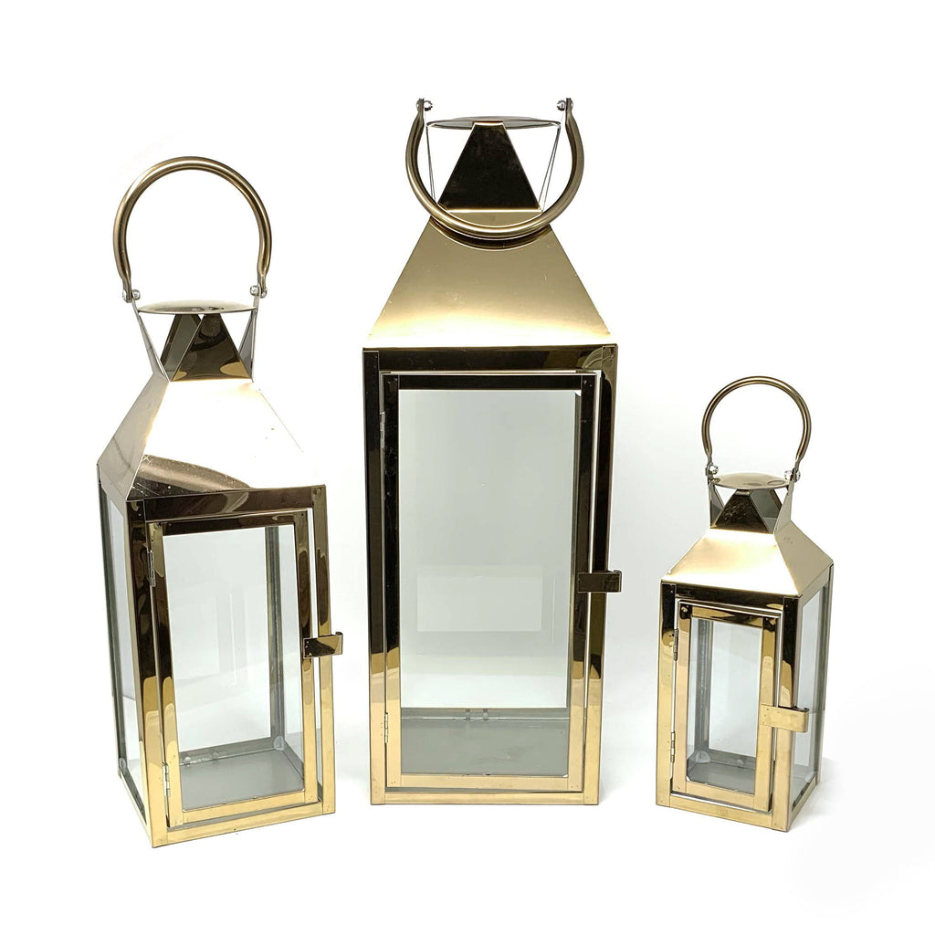 3-Pc Set Indoor/Outdoor Hurricane Candle Lantern Set with Chrome Plated Structure and Tempered Glass N7738