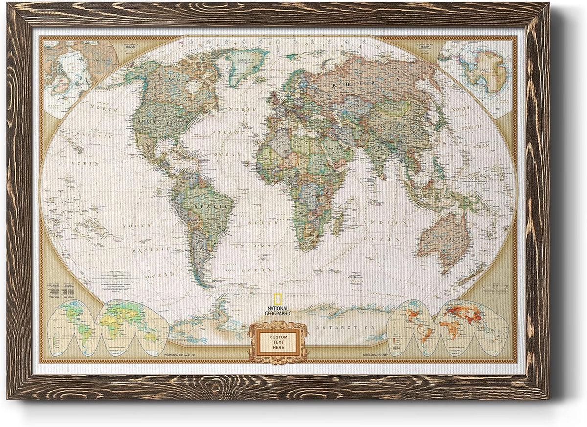 Executive World Map with Pecan and Ebony Frame G541128