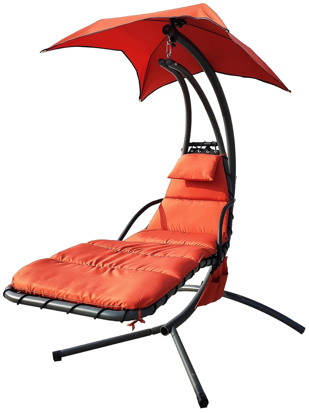 Hanging Curved Chaise Lounge Chair Swing with Cushion, Pillow, Canopy, Stand and Storage Pouch E42187