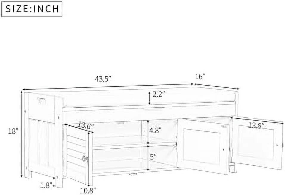 Espresso Wooden Entryway Bench with 3 Doors K18639