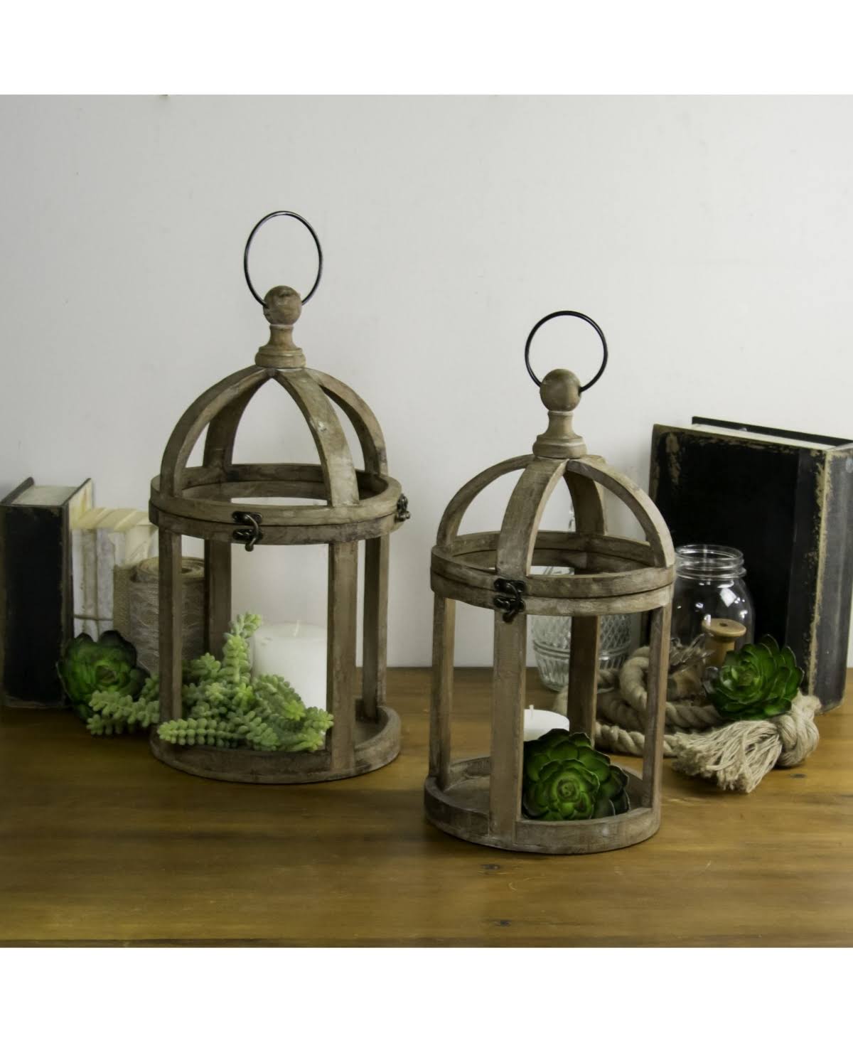 Wood Lanterns Set of 2 W37720