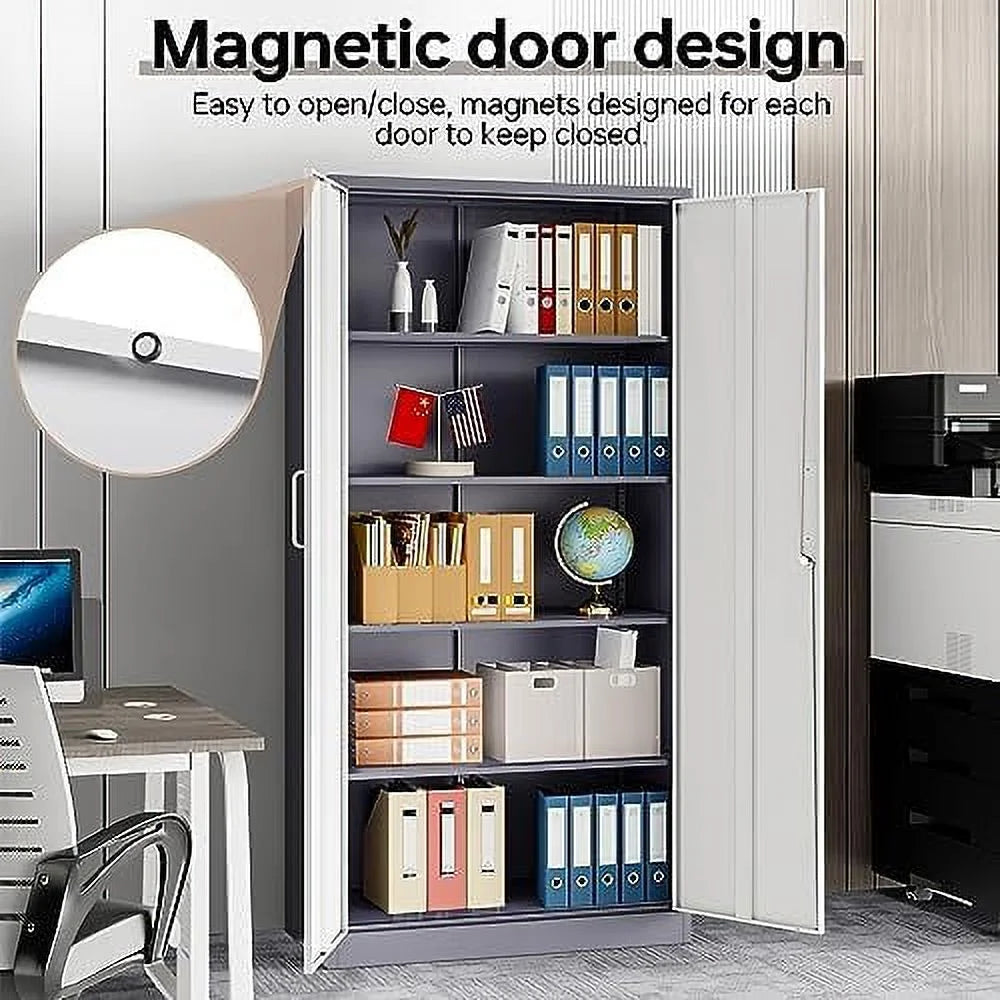 Metal Cabinet with Locking Doors 71" Tall 2 Adjustable Shelves Steel Cabinet N950063