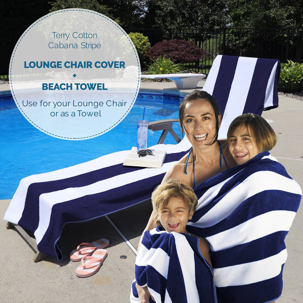 Cotton Blue Cabana Stripe Chaise Lounge Chair Cover F308716