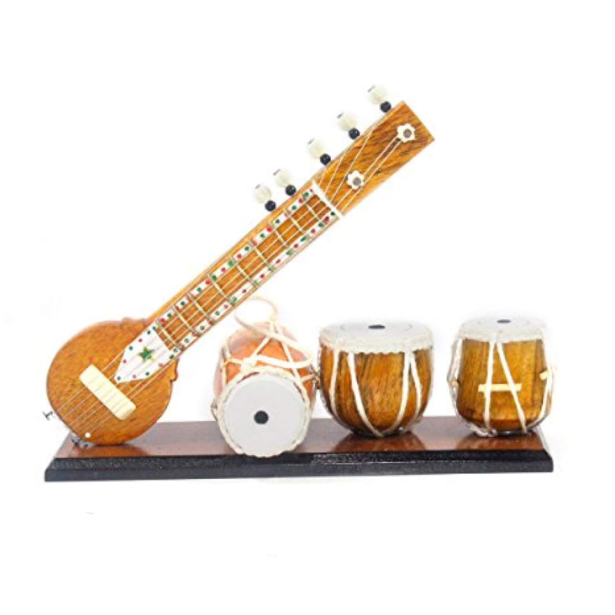 Handmade Miniature Wooden Tabla Sitar Harmonium Showpiece X9448