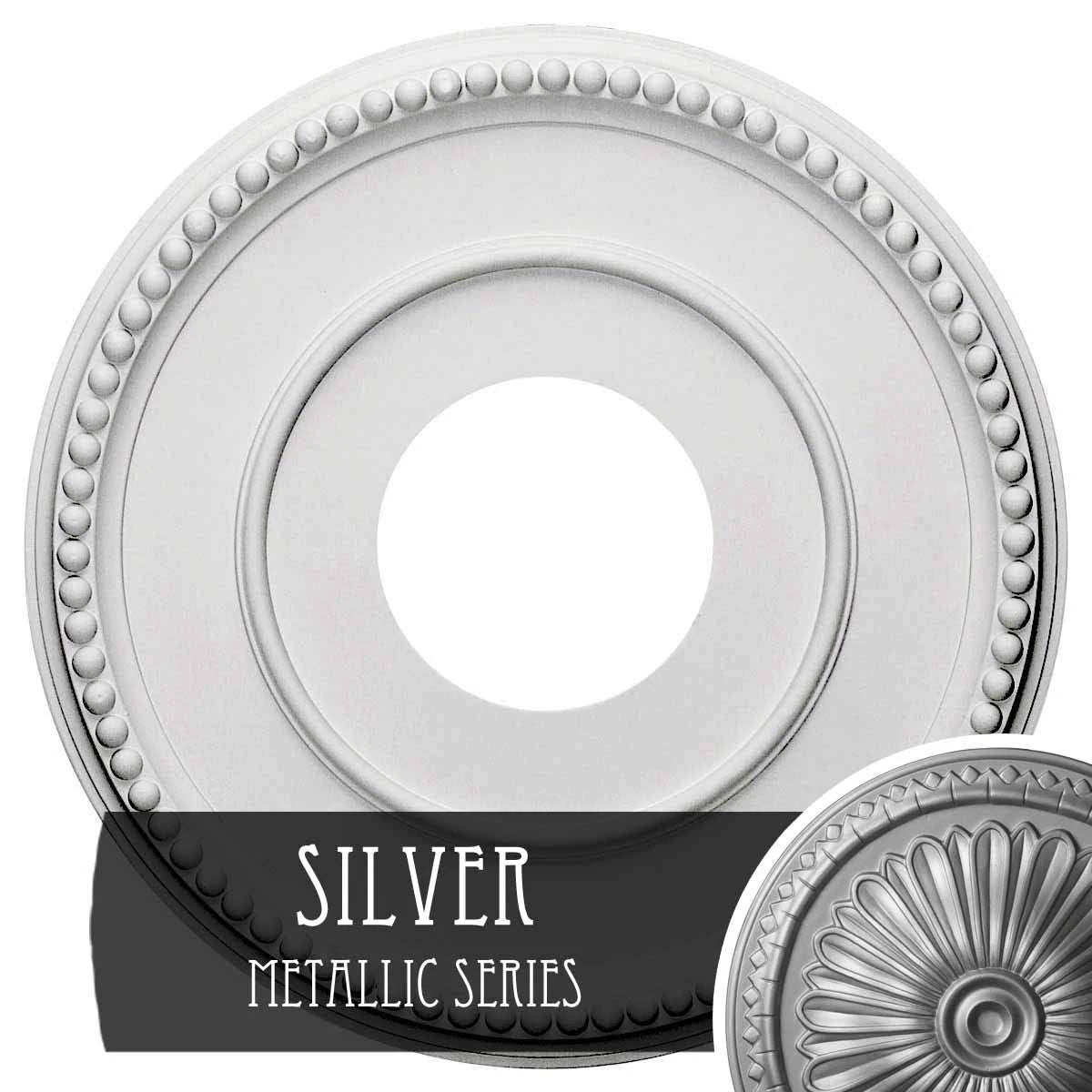 12 1/2x22OD x 3 7/8x22ID x 3/4x22P Hand-Painted Silver Ceiling Medallion U4697