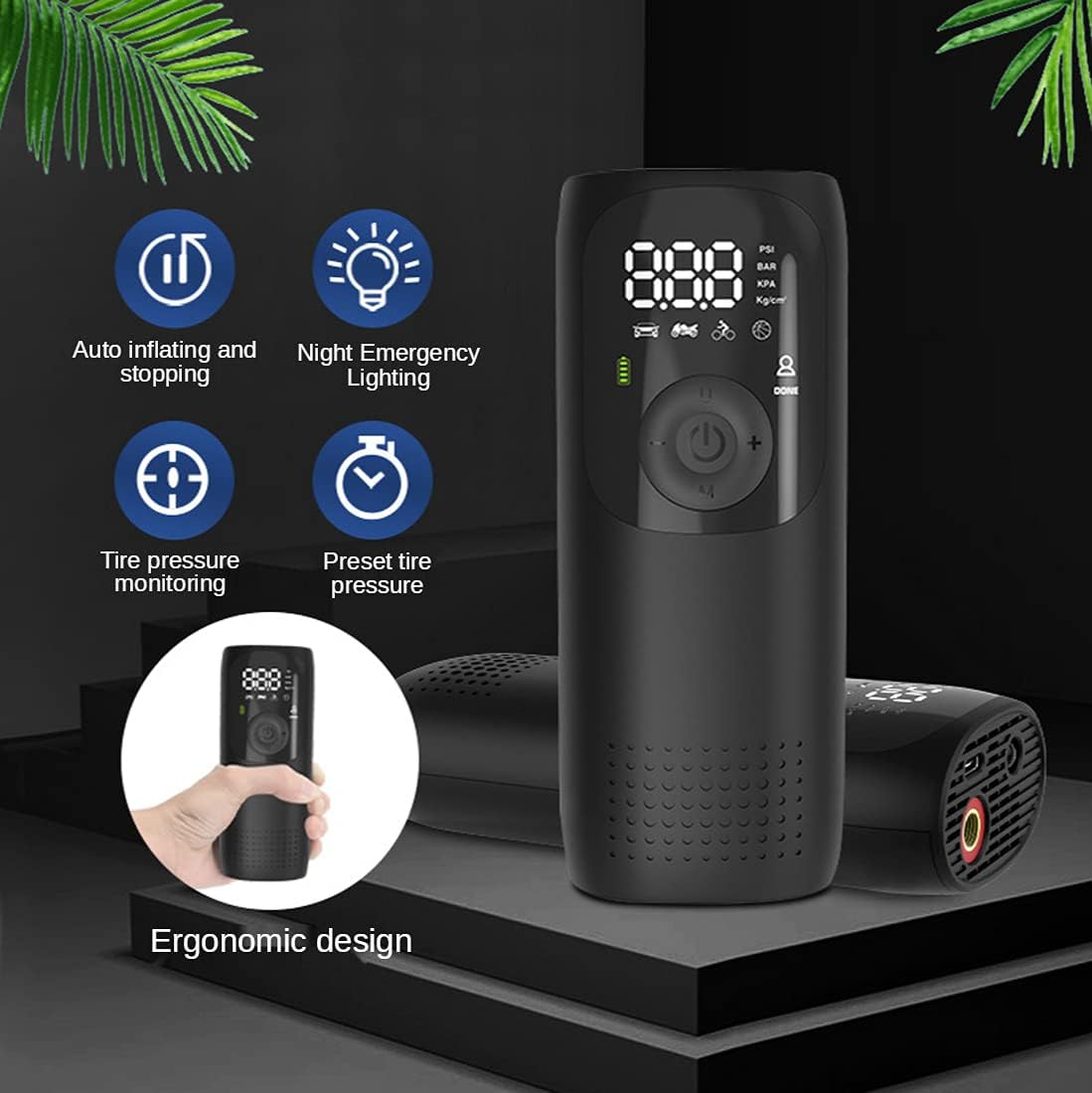 150PSI Rechargeable Digital Portable Air Compressor Tire Inflator Pump K329418