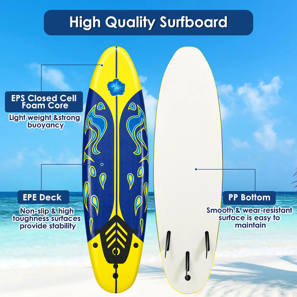 6' Foamie Body Surfing Board with 3 Fins & Leash O37640