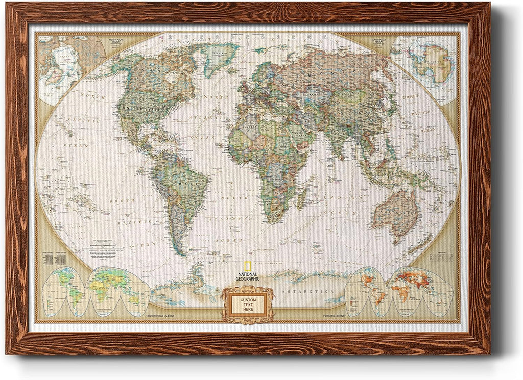 Executive World Map with Pecan and Ebony Frame G541128