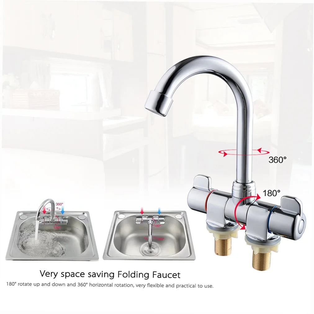 Foldable RV Rotating Two Handle Deck/Wall Mounted Kitchen Hot and Cold Water Mixer Tap I34829