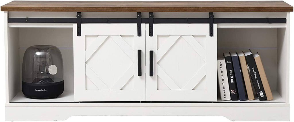 White Farmhouse Sliding Barn Door TV Console Entertainment Center N49545