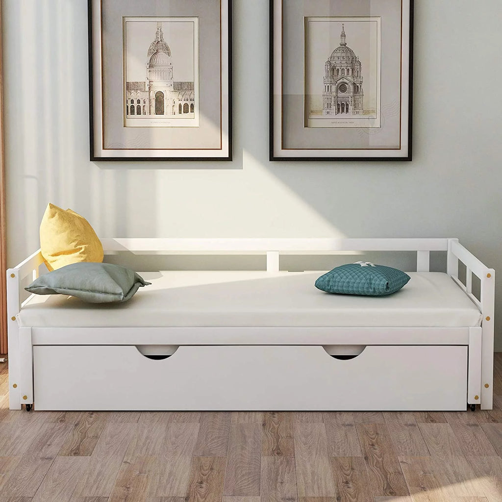 White Wood Daybed with Pull Out Trundle L58372