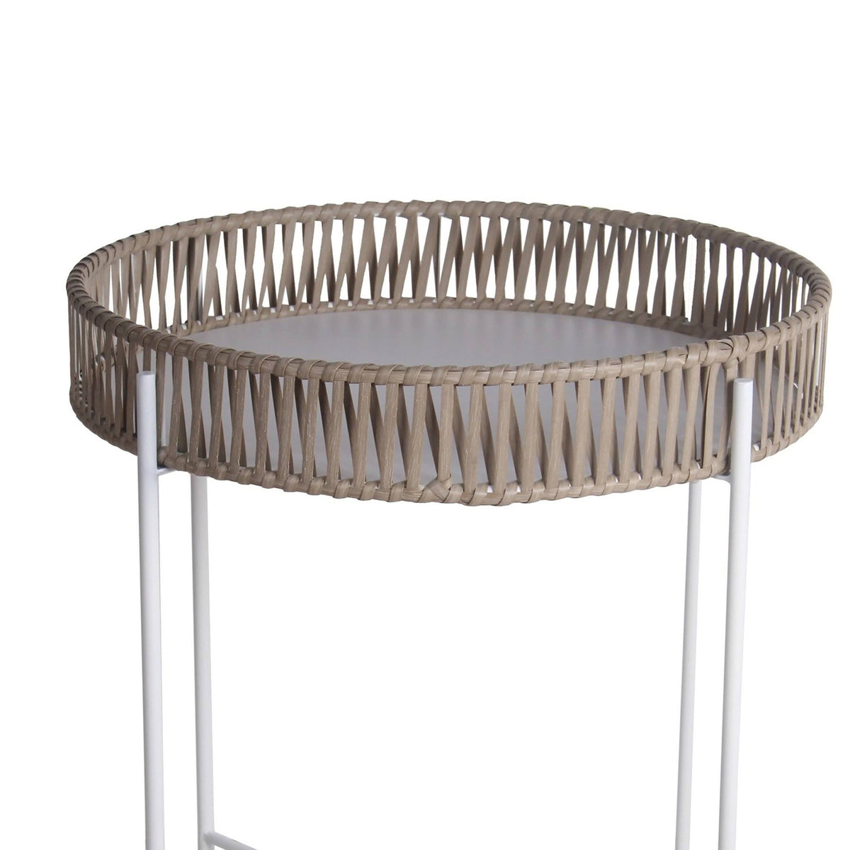 White and Brown Metal Accent Table with Round Top Y59738