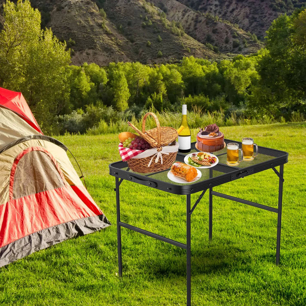 Folding Camping Grill Table with Mesh Desktop Y164788