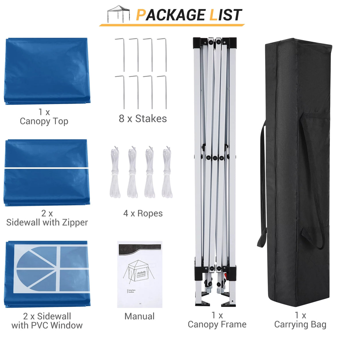 10'x10' Waterproof Pop Up Canopy Tent with 4 Removable Sidewalls & Carrying Bag W6459