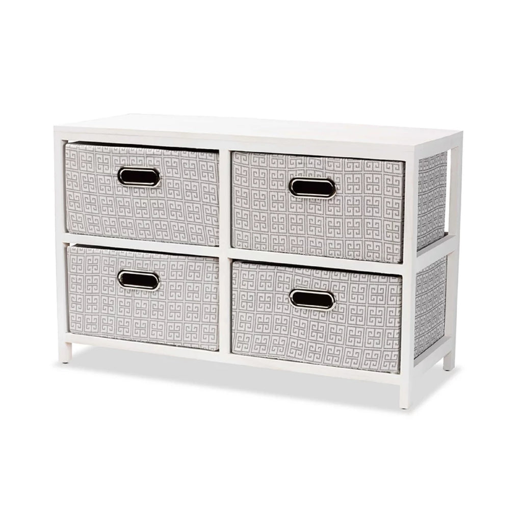 White Finished Wood 4-Basket Storage Unit K870