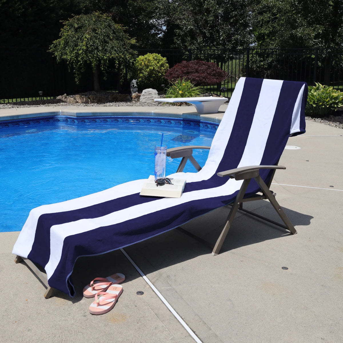 Cotton Blue Cabana Stripe Chaise Lounge Chair Cover F308716