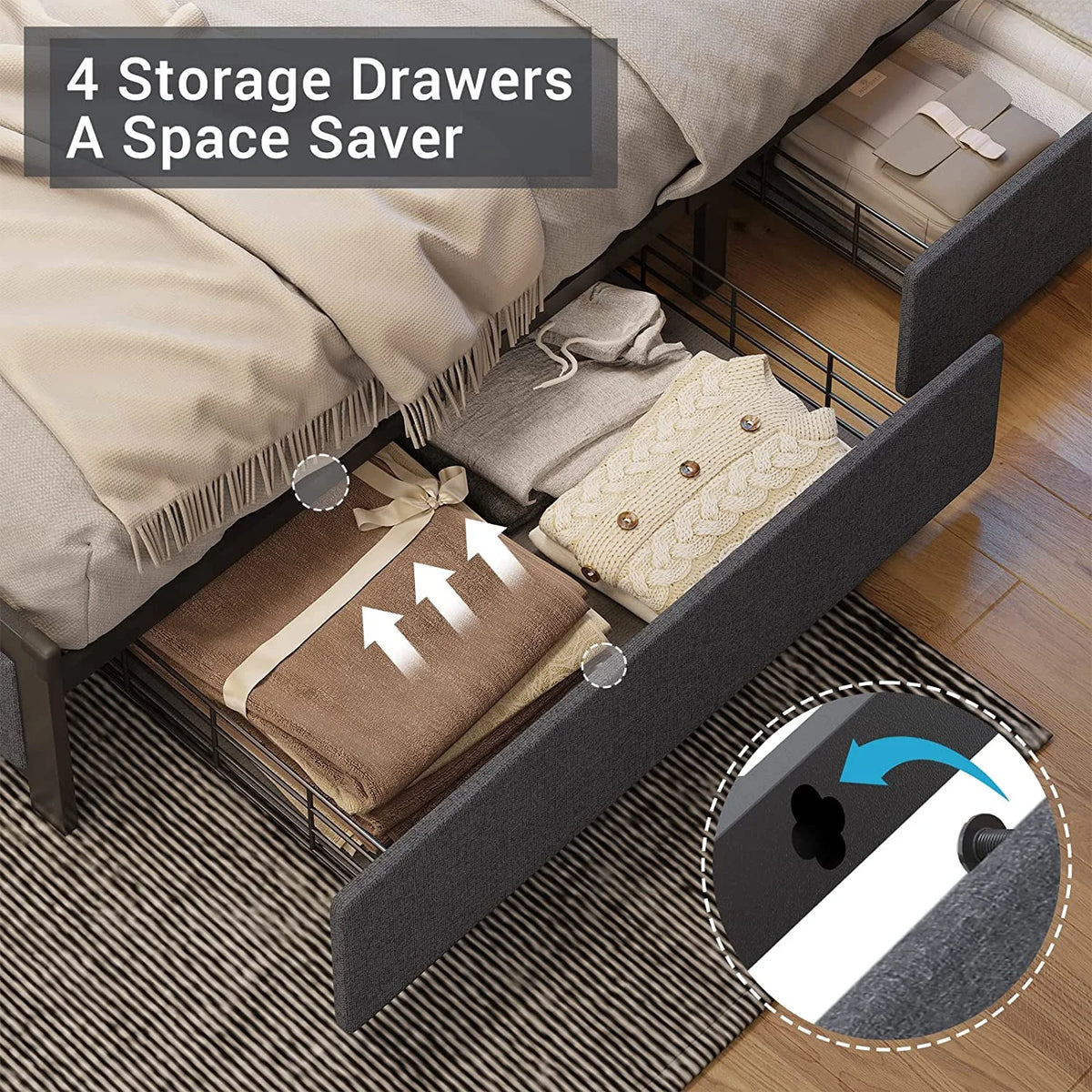 LED Queen Bed Frame with Storage Headboard and Drawers Z719